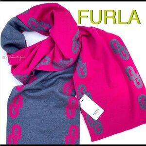 FURLA Wool LOGO MONOGRAM scarf hot pink gray
